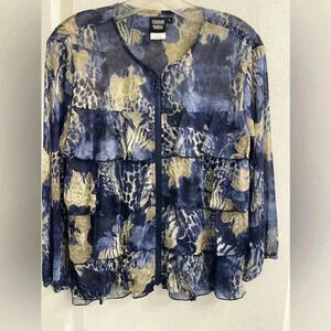 Sharon Young Blue Zip Up Blouse